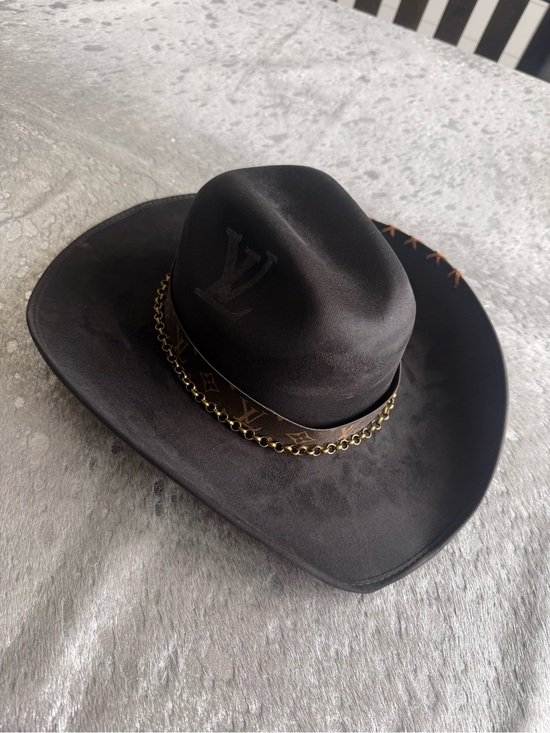 Louis Vuitton Accessories - Louis Vuitton Black Western Hat with Gold Chain